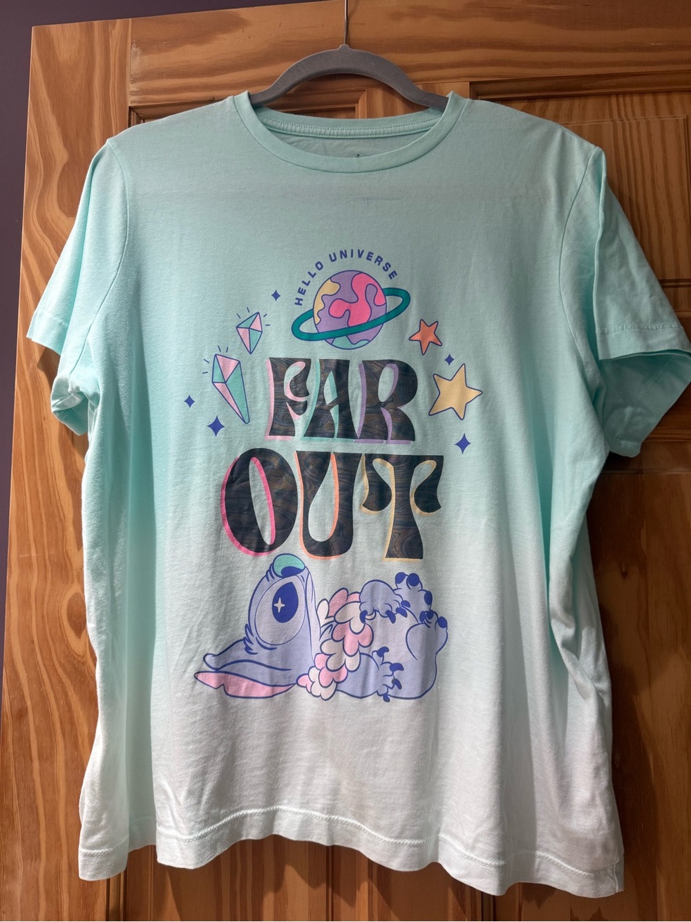 Disney World Stitch Far Out Oversized Tee Size Small Ombré Light Teal